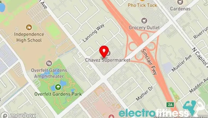 map of 24 Hour Fitness Gym, Fitness center, Indoor cycling, Indoor swimming pool, Personal trainer, Sauna, Yoga studio in San Jose
