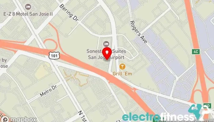 map of 24 Hour Fitness Gym, Fitness center, Indoor cycling, Indoor swimming pool, Personal trainer, Sauna, Yoga studio in San Jose