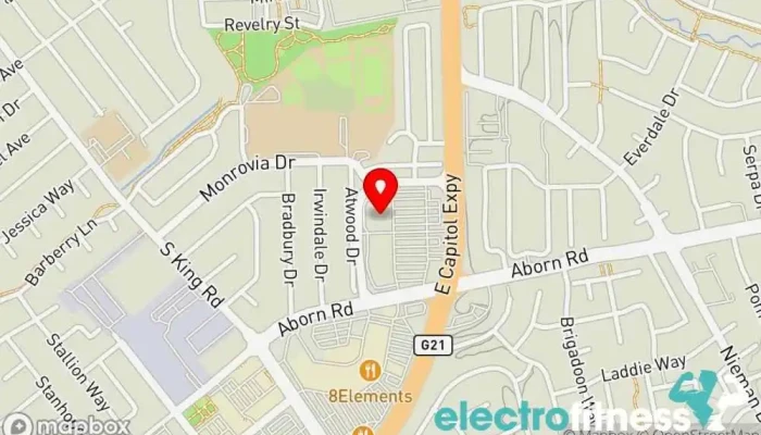 map of 24 Hour Fitness Gym, Fitness center, Indoor cycling, Indoor swimming pool, Personal trainer, Sauna, Yoga studio in San Jose