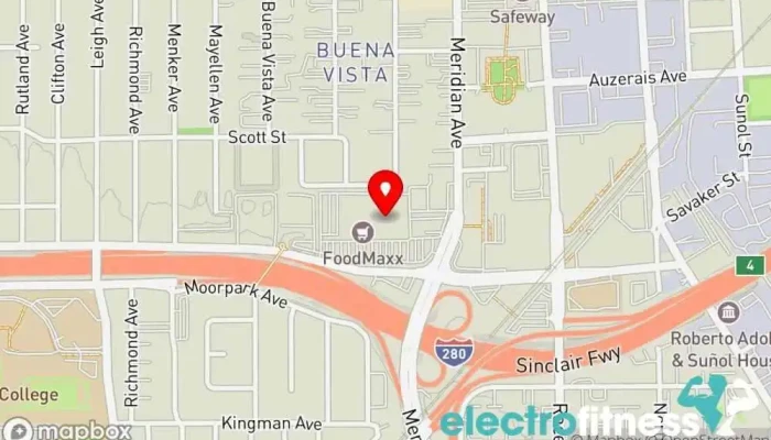 map of 24 Hour Fitness Gym, Fitness center, Personal trainer, Yoga studio in San Jose