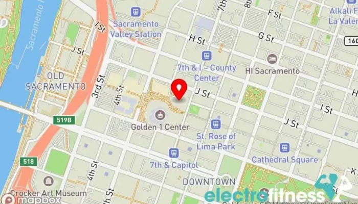 map of 24 Hour Fitness Gym, Fitness center, Indoor cycling, Indoor swimming pool, Personal trainer, Sauna, Yoga studio in Sacramento