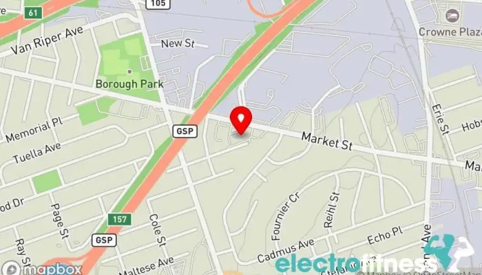 map of Anytime Fitness Gym, Fitness center, Personal trainer, Physical fitness program, Weightlifting area, Women's personal trainer in Elmwood Park