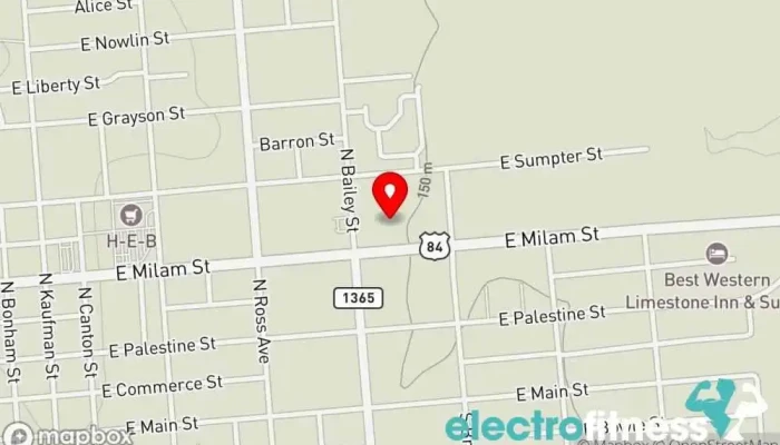 map of Anytime Fitness Gym, Fitness center, Personal trainer, Physical fitness program, Weightlifting area, Women's personal trainer in Mexia