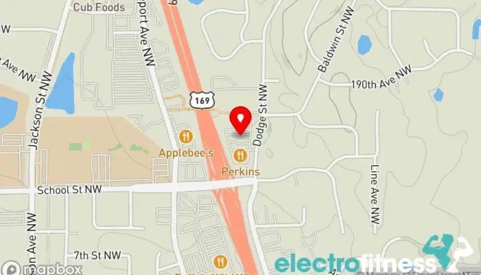 map of Anytime Fitness Gym, Fitness center, Personal trainer, Physical fitness program, Weightlifting area, Women's personal trainer in Elk River