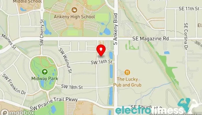 map of BLUSH Boot Camp Fitness center, Gym, Physical fitness program, Weight loss service, Weightlifting area in Ankeny