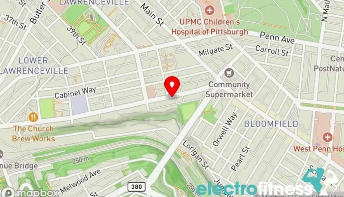 map of Exercise Warehouse Gym in Pittsburgh