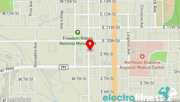 map of Gracie Barra Anniston / Evolution Strength & Conditioning Gym, Fitness center, Martial arts school, Personal trainer, Wrestling school in Anniston