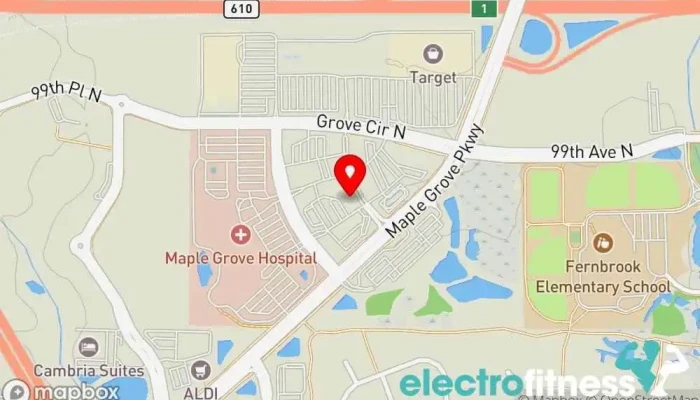 map of HOTWORX - Maple Grove, MN - The Grove Fitness center, Gym, Indoor cycling, Pilates studio, Yoga studio in Maple Grove