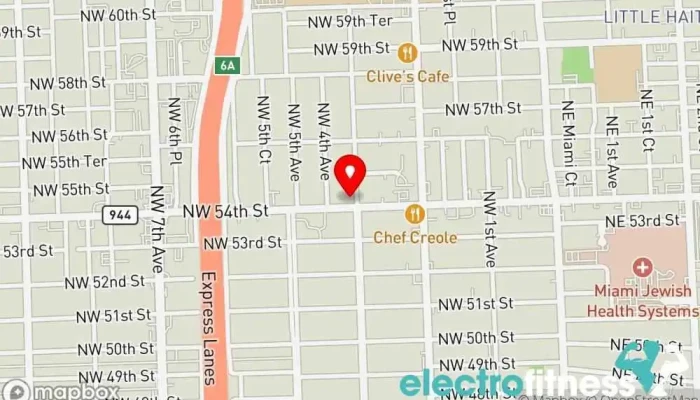 map of KO ZONE Gym, Boxing gym, Fitness center, Kickboxing school, Martial arts school, Muay Thai boxing gym, Self defense school, Taekwondo school, Weightlifting area in Miami