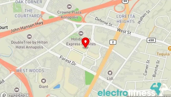 map of Life Time Gym, Fitness center, Indoor cycling, Indoor swimming pool, Personal trainer, Pilates studio, Weightlifting area, Yoga studio in Annapolis