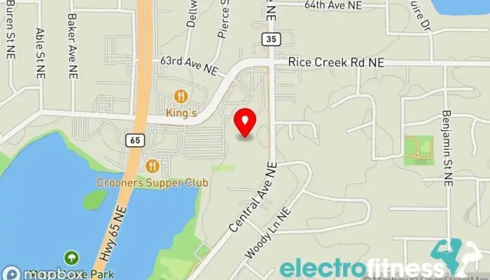 map of Life Time Gym, Fitness center, Indoor cycling, Personal trainer, Pickleball court, Pilates studio, Racquetball club, Squash court, Tennis court, Yoga studio in Fridley