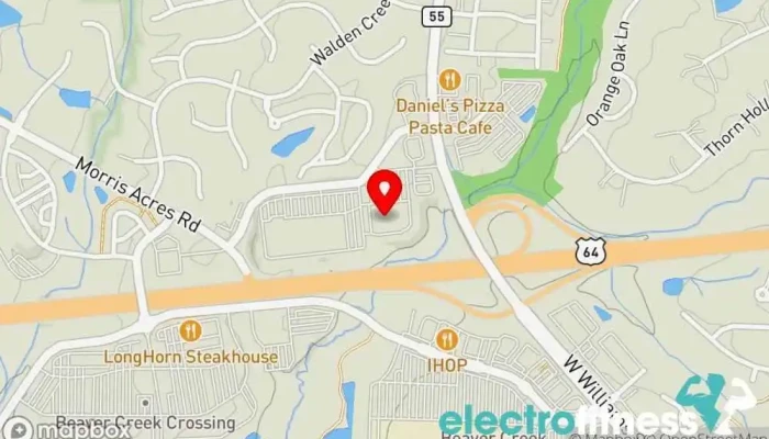 map of Life Time Gym, Fitness center, Indoor cycling, Personal trainer, Weightlifting area, Yoga studio in Apex
