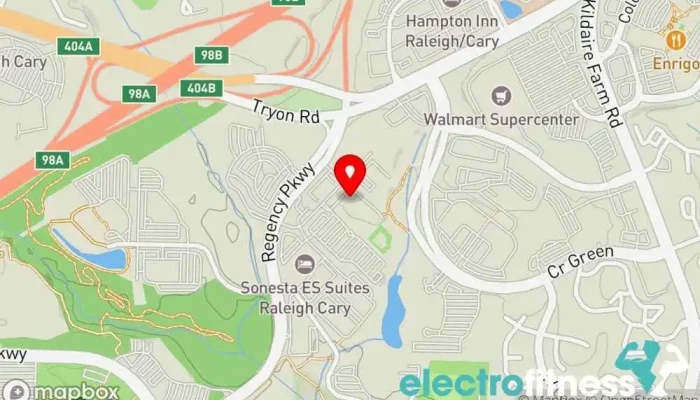 map of Life Time Gym, Fitness center, Indoor cycling, Personal trainer, Pickleball court, Pilates studio, Racquetball club, Rock climbing gym, Squash court, Yoga studio in Cary