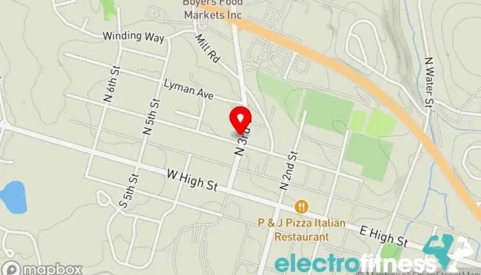map of LJ's Fitness Fitness center, Massage therapist, Personal trainer in Womelsdorf