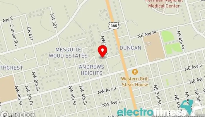 map of Mustang Fitness Center Gym in Andrews