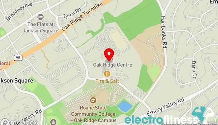 map of National Fitness Gym, Fitness center, Indoor cycling, Personal trainer, Physical fitness program, Sauna, Swimming pool, Tanning salon in Oak Ridge