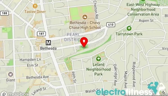 map of Onelife Fitness - Bethesda Gym, Basketball court, Pilates studio, Racquetball club, Squash court, Swimming pool, Tennis court, Volleyball court in Bethesda