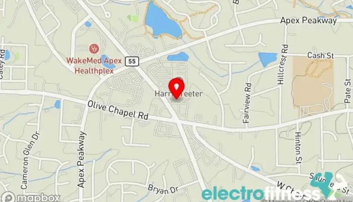 map of Peak City Gym Gym, Fitness center, Nutritionist, Physical fitness program in Apex