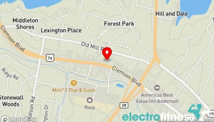 map of Professional Fitness Studio Gym, Fitness center, Personal trainer, Physical fitness program, Weight loss service in Anderson
