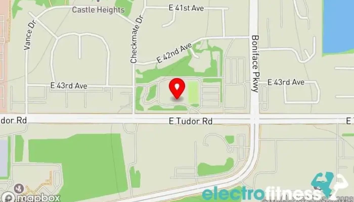 map of The Alaska Club East Gym & Pool Gym, Basketball court, Day care center, Fitness center, Health spa, Recreation center, Sports club, Swimming pool, Weightlifting area, Yoga studio in Anchorage