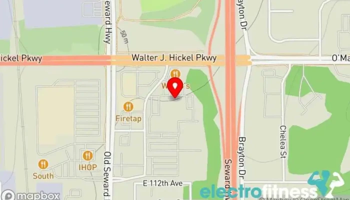 map of The Alaska Club South Gym, Pool, Health & Fitness Center Gym, Basketball court, Day care center, Fitness center, Health spa, Racquetball club, Recreation center, Swimming pool, Weightlifting area, Yoga studio in Anchorage