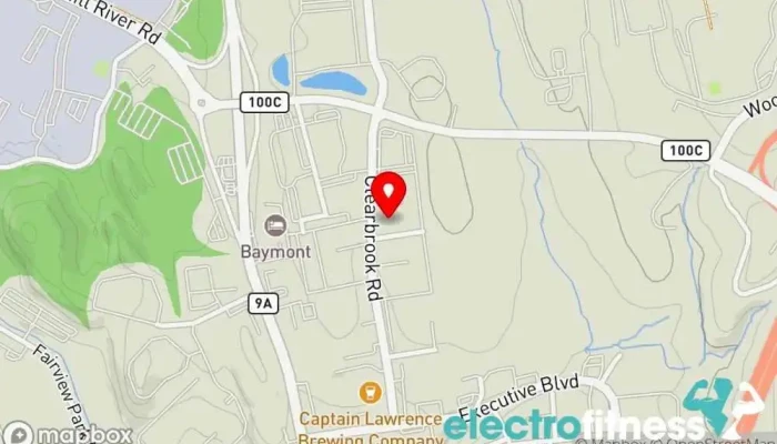 map of The Westchester Gym Gym, Basketball court, Fitness center, Martial arts school, Personal trainer, Physical fitness program, Racquetball club, Soccer field, Sports complex, Weightlifting area in Elmsford