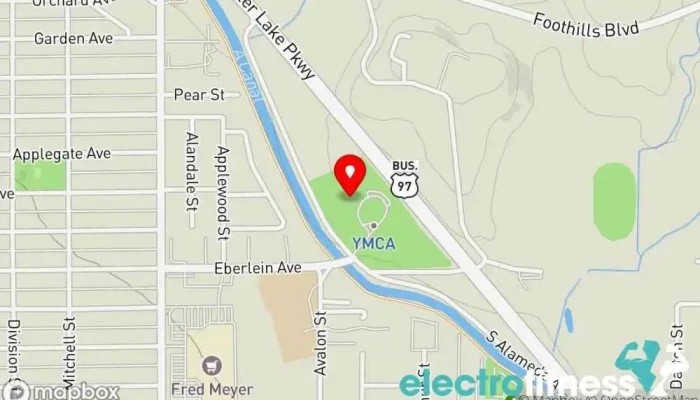map of The YMCA of Klamath Falls Recreation center, Day care center, Fitness center, Gym, Personal trainer, Sports school, Summer camp organizer, Swimming instructor, Swimming pool in Klamath Falls