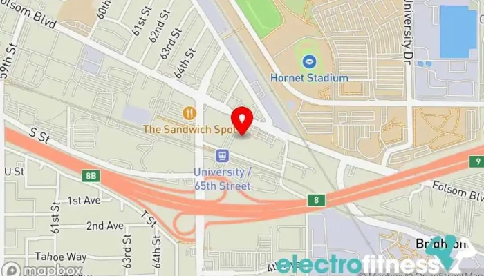 map of Urijah Faber's Ultimate Fitness yes Gym, Boxing gym, Fitness center, Muay Thai boxing gym, Personal trainer, Physical fitness program, Weightlifting area in Sacramento
